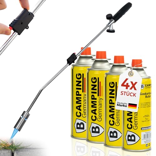 Magnum ®Unkrautbrenner inkl. 4 Gaskartuschen - stabiler Unkrautvernichter mit Piezozündung stufenlos regulierbar – Unkrautentferner Gerät mit ergonomischen Griff von STAHLMANN