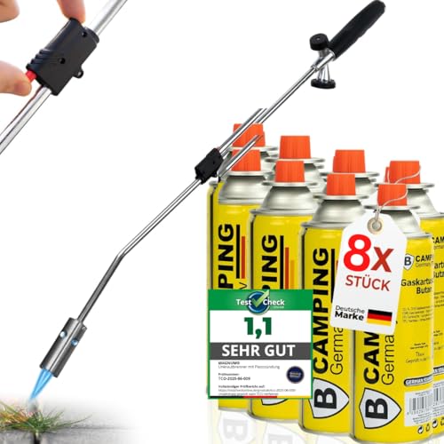 Magnum ®Unkrautbrenner inkl. 8 Gaskartuschen - stabiler Unkrautvernichter mit Piezozündung stufenlos regulierbar – Unkrautentferner Gerät mit ergonomischen Griff von STAHLMANN