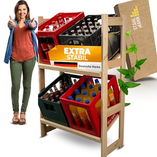 STAHLMANN® Getränkekistenregal für 4 Kisten [GEEIGNET FÜR Jede KISTENSORTE] - Robustes Getränkeregal aus hochwertigem Kiefernholz - Standfestes Kistenregal Made IN Europe von STAHLMANN