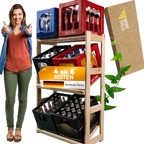 STAHLMANN® Getränkekistenregal für 4-6 Kisten [GEEIGNET FÜR Jede KISTENSORTE] - inkl. multifunktionale Ablage - Robustes Getränkeregal aus hochwertigem Kiefernholz - Standfestes Kistenregal von STAHLMANN