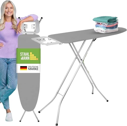 STAHLMANN ® Bügelbrett [105x30 Bügelfäche ] grau mit rutschfesten Füßen – robuster Bügeltisch – extra stabiles Bügelbrett [Made IN EU] – Tischbügelbrett von STAHLMANN