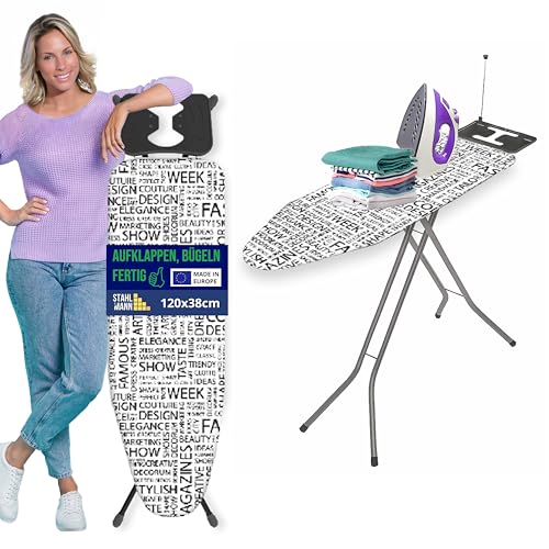 STAHLMANN ® Bügelbrett [105x30 Bügelfäche ] grau mit rutschfesten Füßen – robuster Bügeltisch – extra stabiles Bügelbrett [Made IN EU] – Tischbügelbrett von STAHLMANN