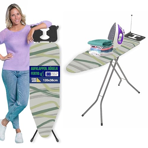 STAHLMANN ® Bügelbrett [120x38 Bügelfäche ] grau mit rutschfesten Füßen – robuster Bügeltisch – extra stabiles Bügelbrett [Made IN EU] – Tischbügelbrett von STAHLMANN