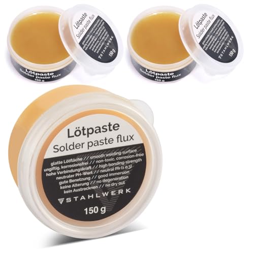 Die STAHLWERK 3 x Lötpaste in der wirtschaftliches 150 g Dose sorgt für eine glatte Lötfläche und dank des integrierten Flussmittels für sauberes und effizientes Arbeiten beim Löten. von STAHLWERK
