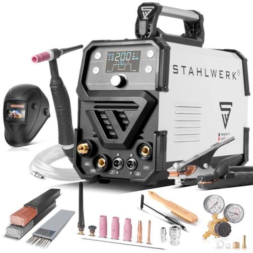 STAHLWERK Schweißgerät 2 in 1 Kombi Vollausstattung DC WIG 200 Puls ST - digital, WIG mit Puls & MMA, kompakt & leistungsstark, für Stahl, Edelstahl, Kupfer & Dünnblech, IGBT-Inverter STAHLWERK Schweißgerät 2 in 1 Kombi Vollausstattung DC WIG 200 Puls ST - digital, WIG mit Puls & MMA, kompakt & leistungsstark, für Stahl, Edelstahl, Kupfer & Dünnblech, IGBT-Inverter von STAHLWERK