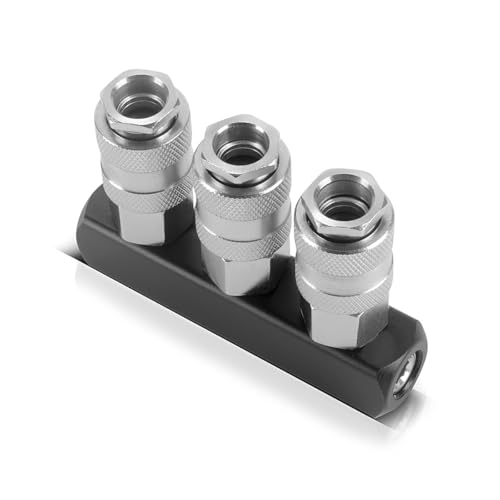STAHLWERK 2 x 3-fach Druckluft-Verteiler | 3-Wege-Verteiler-Anschluss | Druckluft-Adapter | Pneumatik-Verteiler bis 35 bar mit Schnellkupplung NW 7.2 und 1/4 Zoll Gewinde für Druckluft-Kompressoren von STAHLWERK