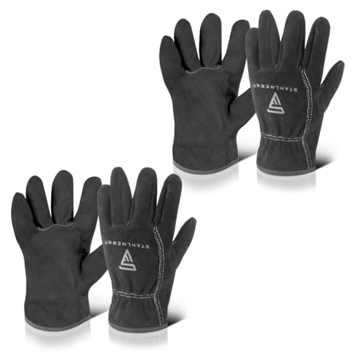 STAHLWERK 2 x Schweißerhandschuhe | Hitzeschutzhandschuhe | Arbeitshandschuhe | Hitzebeständige Handschuhe aus hochwertigem Spaltleder zum Schweißen und Plasmaschneiden von STAHLWERK