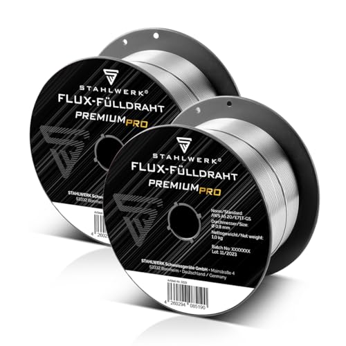 STAHLWERK 2er Set FLUX Fülldraht 0,8 mm E71T-GS – 1 kg Drahtrolle D100, universell einsetzbar, Drahtspule für 16 mm Dorn, Premium Schweißdraht ohne Gas, Zusatzwerkstoff, Fülldrahtelektrode, MIG MAG STAHLWERK 2er Set FLUX Fülldraht 0,8 mm E71T-GS – 1 kg Drahtrolle D100, universell einsetzbar, Drahtspule für 16 mm Dorn, Premium Schweißdraht ohne Gas, Zusatzwerkstoff, Fülldrahtelektrode, MIG MAG von STAHLWERK