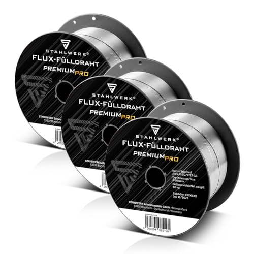 STAHLWERK 3er Set FLUX Fülldraht 0,8 mm E71T-GS – 1 kg Drahtrolle D100, universell einsetzbar, Drahtspule für 16 mm Dorn, Premium Schweißdraht ohne Gas, Zusatzwerkstoff, Fülldrahtelektrode, MIG MAG STAHLWERK 3er Set FLUX Fülldraht 0,8 mm E71T-GS – 1 kg Drahtrolle D100, universell einsetzbar, Drahtspule für 16 mm Dorn, Premium Schweißdraht ohne Gas, Zusatzwerkstoff, Fülldrahtelektrode, MIG MAG von STAHLWERK
