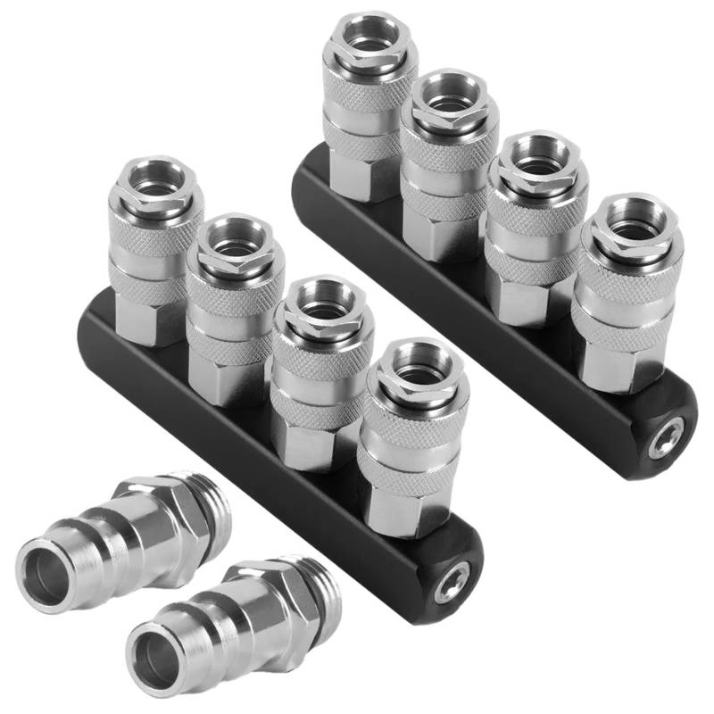 STAHLWERK 4 Fach Druckluft Verteiler bis 35 Bar Schnellkupplung Viertel Zoll 2er Set von STAHLWERK