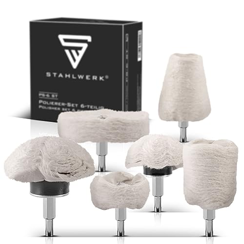 STAHLWERK 6er Set Universal-Polierköpfe PS-6 ST für Akku- und Elektrobohrer aus hochwertigem Flanell für Polierarbeiten an Metall, Stein, Holz, Glas und Kunststoff von STAHLWERK