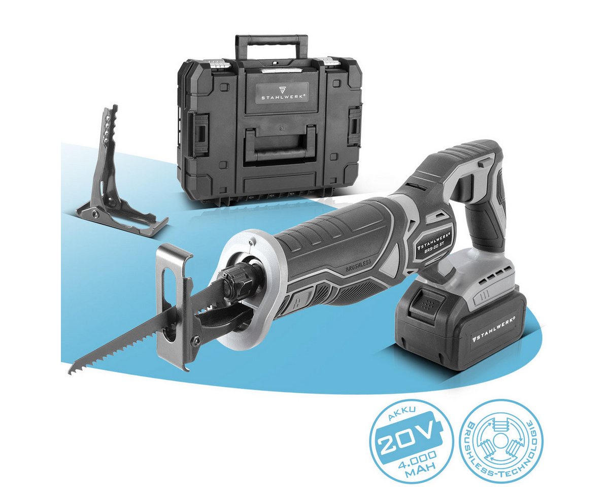 STAHLWERK Akku-Säbelsäge Brushless Akku-Säbelsäge BRS-20 ST Reciprosäge, Packung, 1-St., Akku (4.0Ah), inkl. Akku und Ladegerät von STAHLWERK