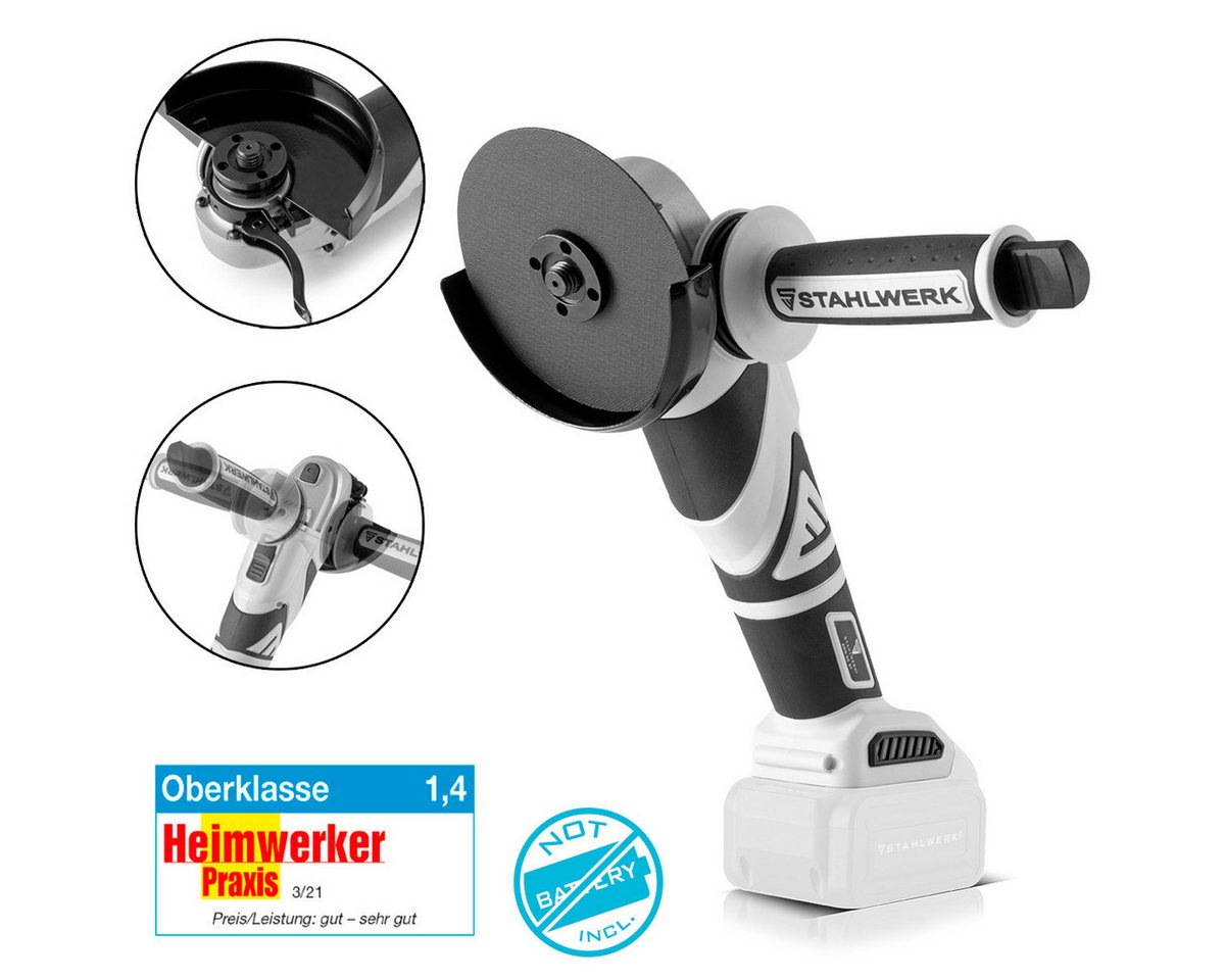 STAHLWERK Akku-Winkelschleifer Brushless Akku Winkelschleifer AWS-20 ST ohne Akku, max. 7500 U/min, (Packung, 1 tlg., Basisversion (ohne Akku), ohne Akku und Ladegerät von STAHLWERK