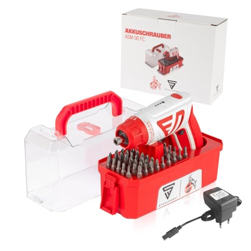 STAHLWERK Akkuschrauber ASM-36 FC Köln Edition kompakter 3,6 V Stabschrauber | Knickschrauber | Akku-Schraubendreher | Akku-Schraubenzieher mit USB-Anschluss und umfangreichem Bit-Set von STAHLWERK