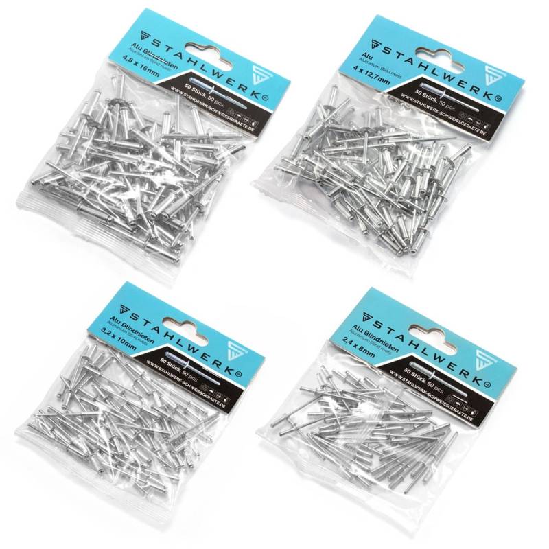 STAHLWERK Alu-Blindnieten 4Er Set Für Blindnietenzangen Je 50 Stück von STAHLWERK