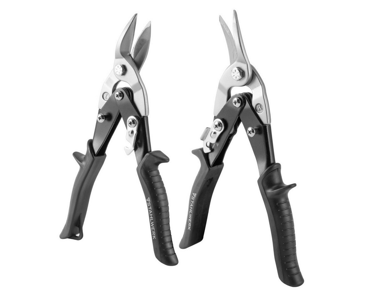 STAHLWERK Blechschere 2er Set Profi Blechscheren Chrom-Vanadium Stahl, (Packung, 2-tlg., Set), für Bleche bis 1,25 mm Dicke von STAHLWERK