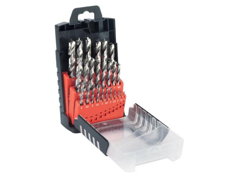 STAHLWERK Bohrersatz HSS Holz-Spiralbohrer 25er Set 1-13 mm DIN 338, (Set, 1-tlg), Zentrierspitze zum exakten Positionieren von STAHLWERK