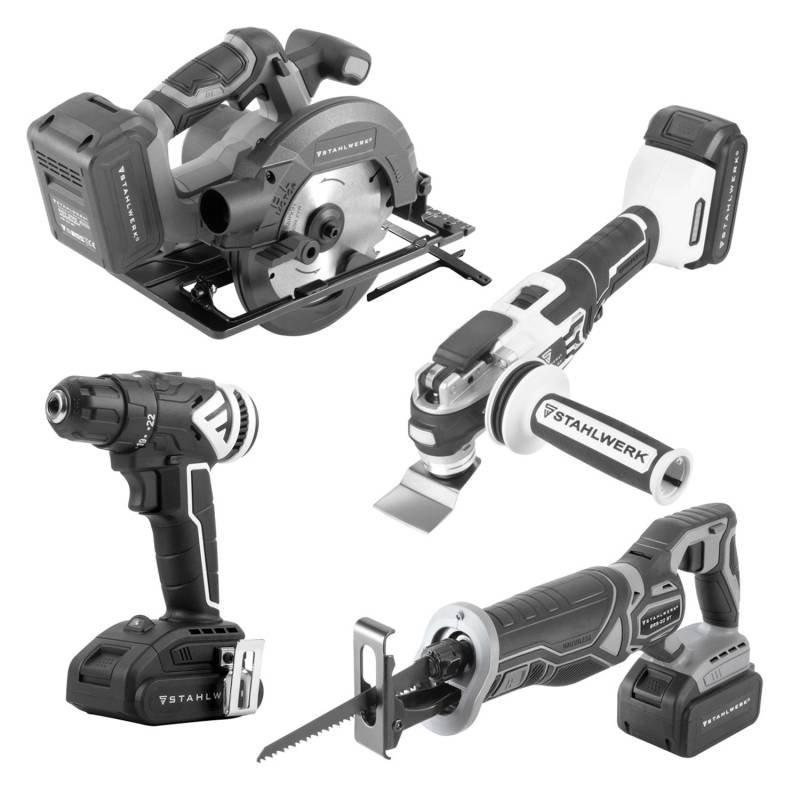 STAHLWERK Brushless Akku Set Handkreissäge Säbelsäge Bohrschrauber Multicutter STAHLWERK Brushless Akku Set Handkreissäge Säbelsäge Bohrschrauber Multicutter von STAHLWERK