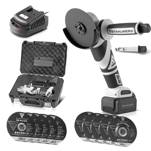 STAHLWERK Brushless Akku Winkelschleifer Bürstenlos 20 V/4Ah Akku System, 0-7500 min-1, Scheibengrößen 115 mm & 125 mm (AWS-20 ST Maschinenkoffer Set) STAHLWERK Brushless Akku Winkelschleifer Bürstenlos 20 V/4Ah Akku System, 0-7500 min-1, Scheibengrößen 115 mm & 125 mm (AWS-20 ST Maschinenkoffer Set) von STAHLWERK