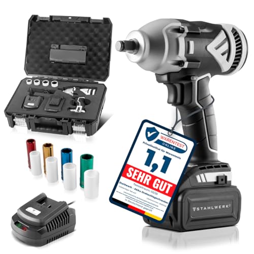 STAHLWERK Bürstenlos Brushless Akku Drehschlagschrauber 20V ECHTE 500 Nm Drehmoment 1/2 Zoll Aufnahme verschleißfreier Motor 1 x 4 Ah Akku von STAHLWERK