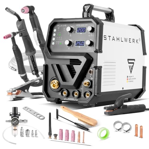 STAHLWERK Schweißgerät 4 in 1 Kombi CTM-250 ST - kompakt, WIG MIG, MAG MMA/E-Hand, CUT/Plasma, 200 A Schweißen & 50 A Plasmaschneiden, IGBT, Schneidleistung bis 14 mm, viele Parameter einstellbar von STAHLWERK