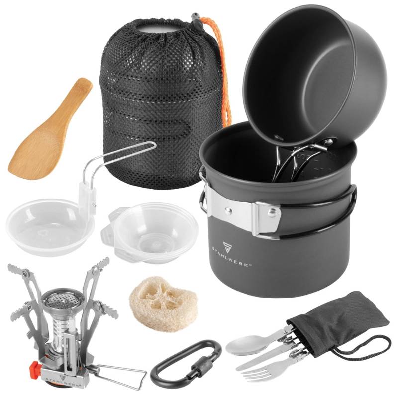 STAHLWERK Camping Kochgeschirr Alu Campinggeschirr Gaskocher Outdoor Set von STAHLWERK
