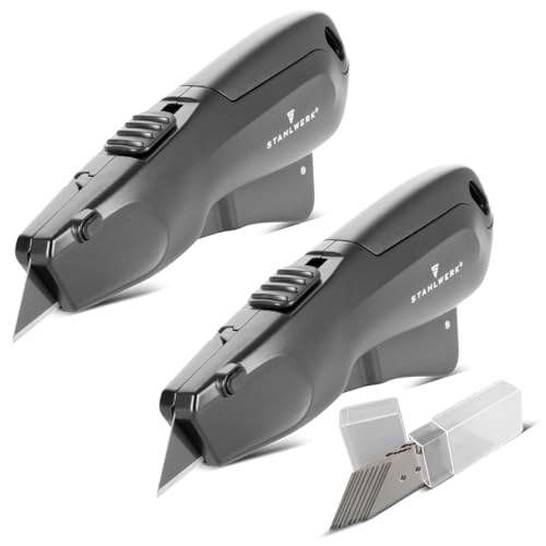 STAHLWERK Cuttermesser UCM-19 ST 2er Set inkl. 10 Schnellwechsel-Klingen - Sicherheitsmesser mit automatischem Klingenrückzug und Sicherheitsverriegelung, Teppichmesser, Paketmesser, Kartonmesser STAHLWERK Cuttermesser UCM-19 ST 2er Set inkl. 10 Schnellwechsel-Klingen - Sicherheitsmesser mit automatischem Klingenrückzug und Sicherheitsverriegelung, Teppichmesser, Paketmesser, Kartonmesser von STAHLWERK