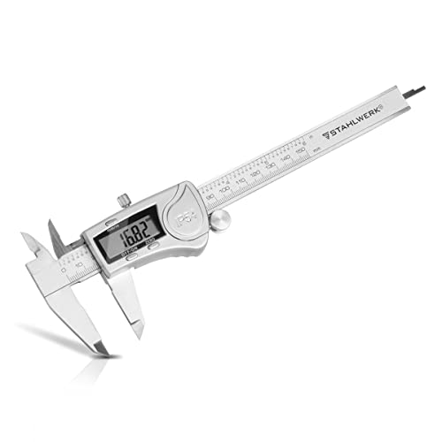 STAHLWERK Digitaler Messschieber DMS-3 ST mit 0-150 mm (6") Edelstahl-Schieblehre | Messlehre mit großem Digital-Display für Außen-, Innen- und Tiefenmaß von STAHLWERK