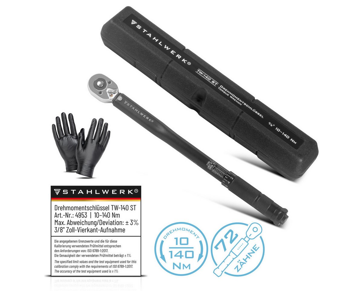 STAHLWERK Drehmomentschlüssel Drehmomentschlüssel TW-140 ST 10-140 Nm 3/8“ Zoll (Packung, 1 St), verchromt von STAHLWERK
