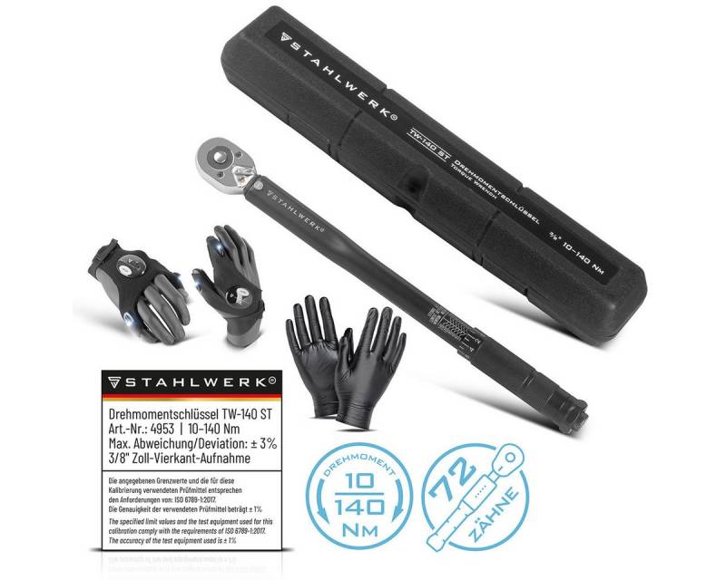 STAHLWERK Drehmomentschlüssel Drehmomentschlüssel TW-140 ST 10-140 Nm 3/8“ Zoll (Packung, 1 St), verchromt von STAHLWERK