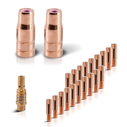 STAHLWERK FLUX AK15/MB15 AK14/MB14 Verschleißteile Set | 23-teiliges Original Schweißzubehör Set mit Fülldrahtdüsen | Düsenträger und Stromdüsen 0,8 mm von STAHLWERK