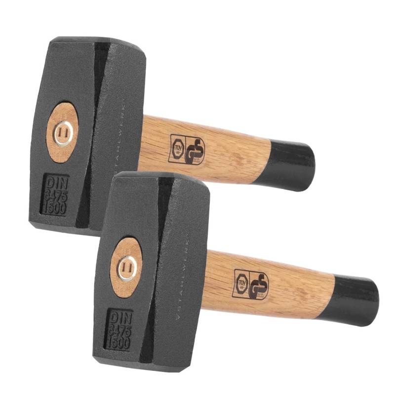 STAHLWERK Fäustel 2er Set 1500G Plattenhammer Aus Carbon-Stahl Holzstiel von STAHLWERK