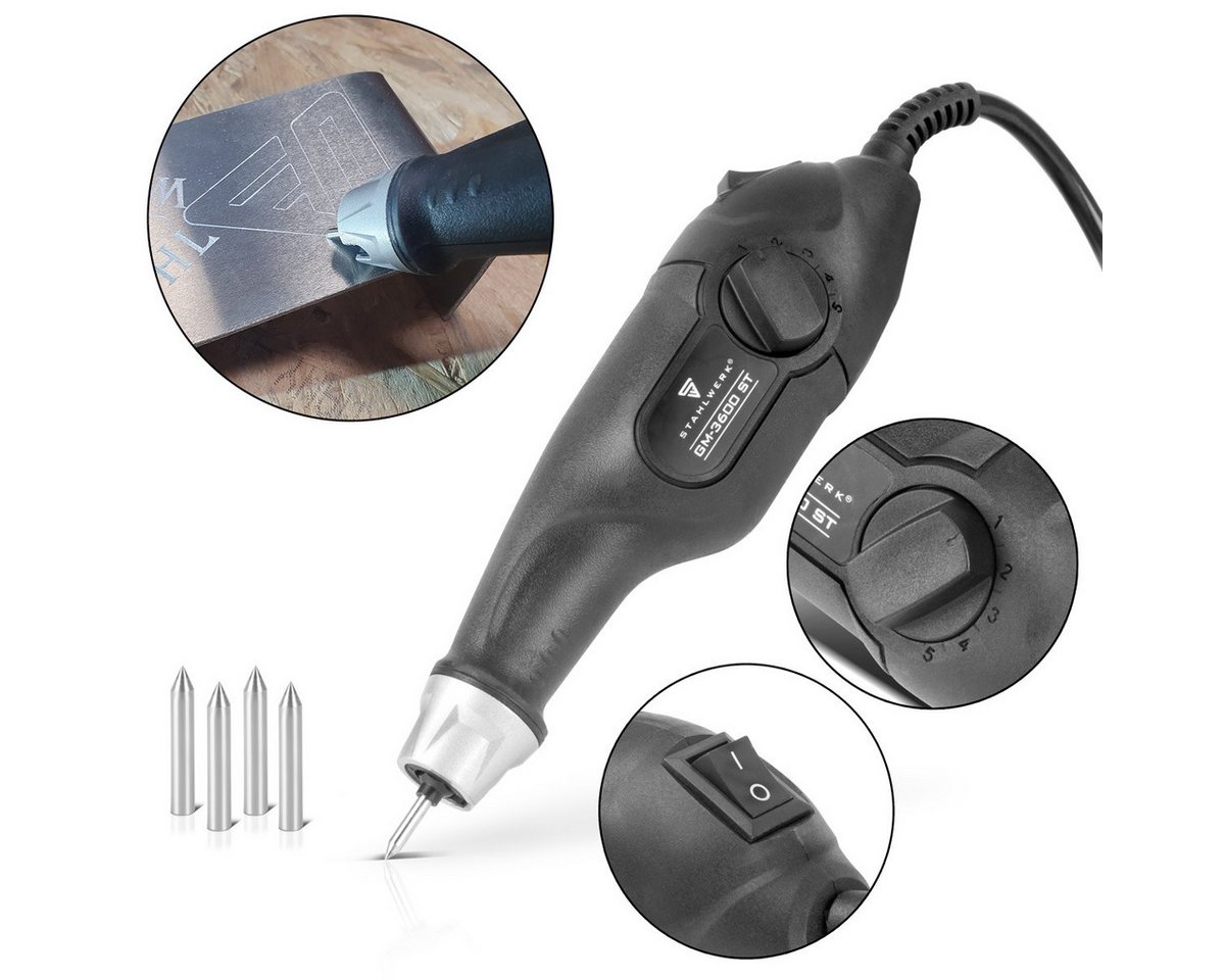 STAHLWERK Fräse Gravurmaschine GM-3600 ST mit 24 W, (Packung, 3-tlg) von STAHLWERK