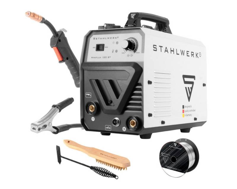 STAHLWERK Fülldrahtschweißgerät Mini FLUX 120 ST Fülldraht Schweißgerät, 20 - 120 A, Packung, 1-tlg., Einzelgerät, mit synergischem Drahtvorschub von STAHLWERK