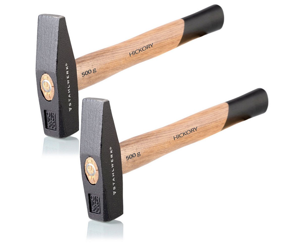 STAHLWERK Hammer 2 x Schlosserhammer 500g robuster Stahlkopf (Set, 2-St., Set), vibrationsdämpfender Griff aus Hickory-Holz von STAHLWERK