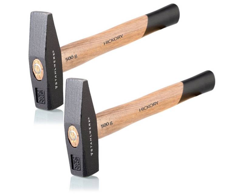 STAHLWERK Hammer 2 x Schlosserhammer 500g robuster Stahlkopf (Set, 2-St., Set), vibrationsdämpfender Griff aus Hickory-Holz von STAHLWERK