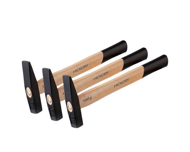 STAHLWERK Hammer 3 x Hammer Schlosserhammer 100g robuster Stahlkopf (Set, 3-St., Set), vibrationsdämpfender Griff aus Hickory-Holz von STAHLWERK