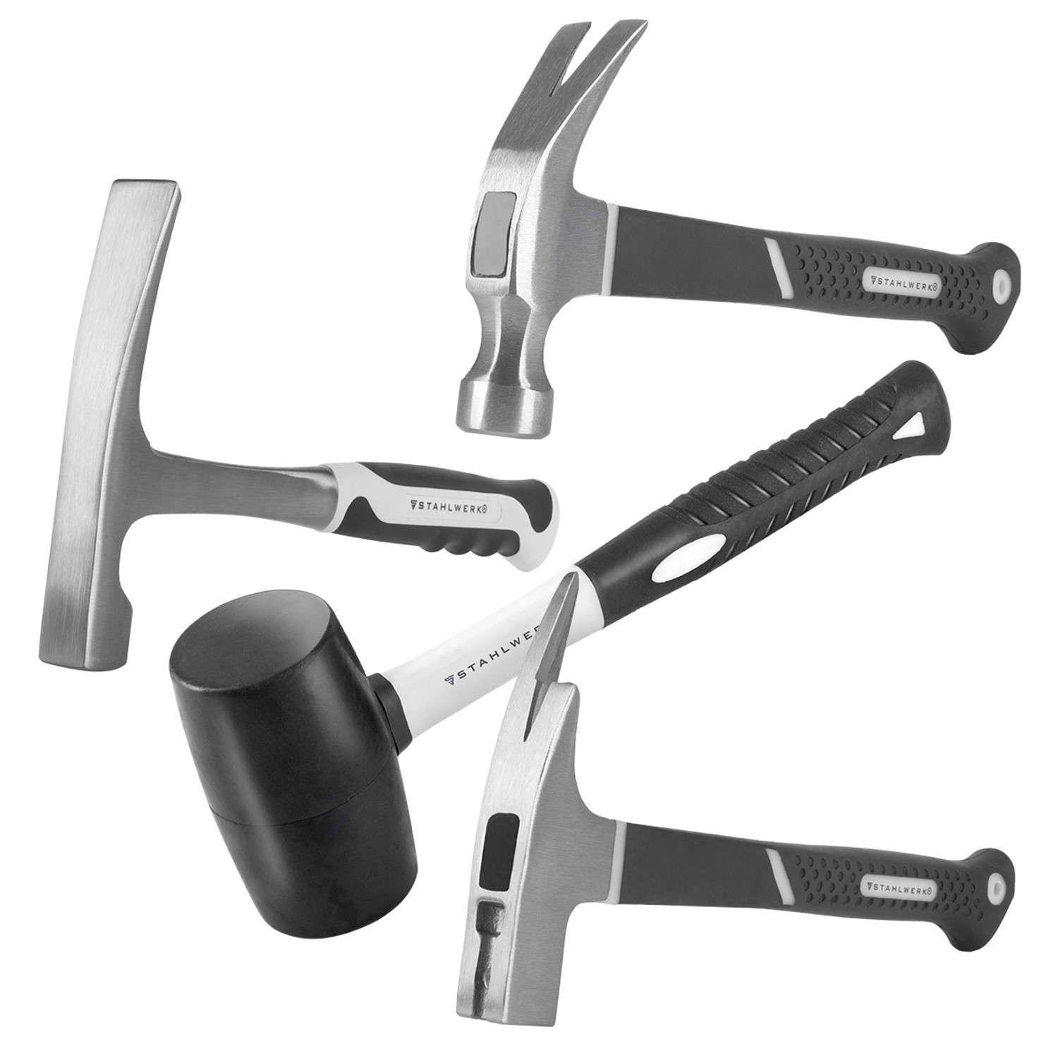 STAHLWERK Hammer 4er Set Klauenhammer Maurerhammer Latthammer Und Gummihammer STAHLWERK Hammer 4er Set Klauenhammer Maurerhammer Latthammer Und Gummihammer von STAHLWERK