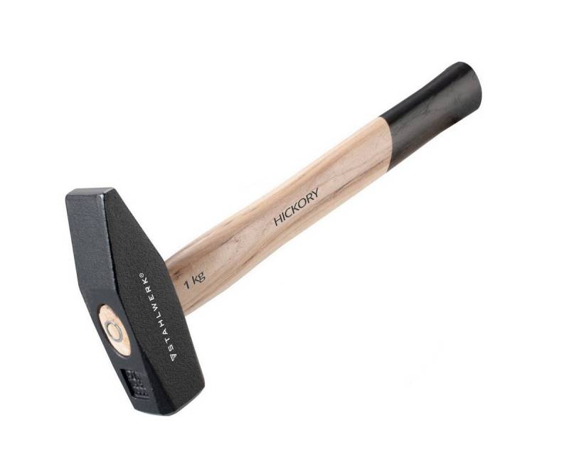 STAHLWERK Hammer Hammer Schlosserhammer 1000 g hochwertig gefertigt (Set, 1-St., Einzelgerät), vibrationsdämpfender Griff aus Hickory-Holz von STAHLWERK