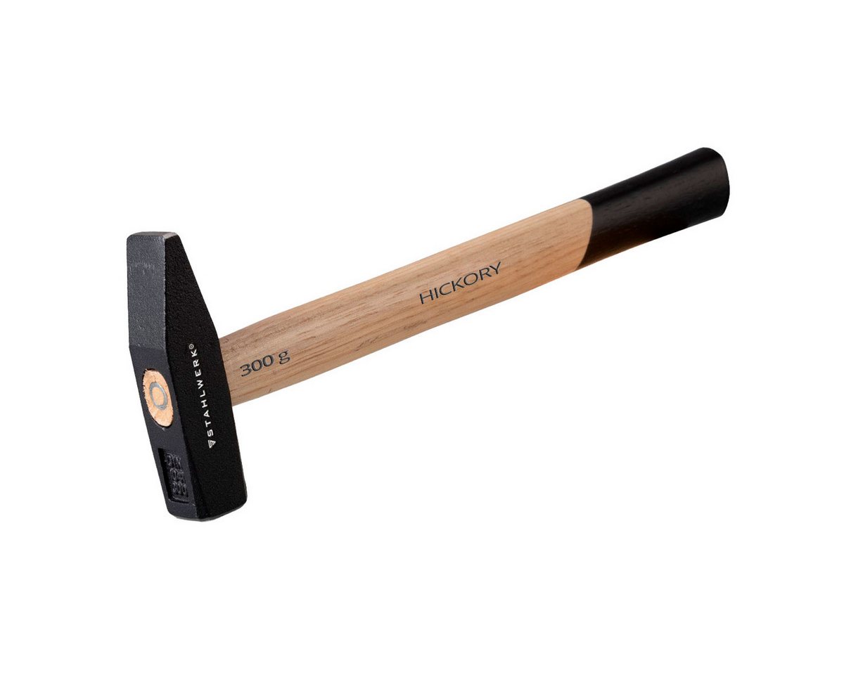 STAHLWERK Hammer Hammer Schlosserhammer 300 g hochwertig gefertigt (Packung, 1-St), ergonomischer Griff aus hoch belastbarem Hickory-Holz von STAHLWERK
