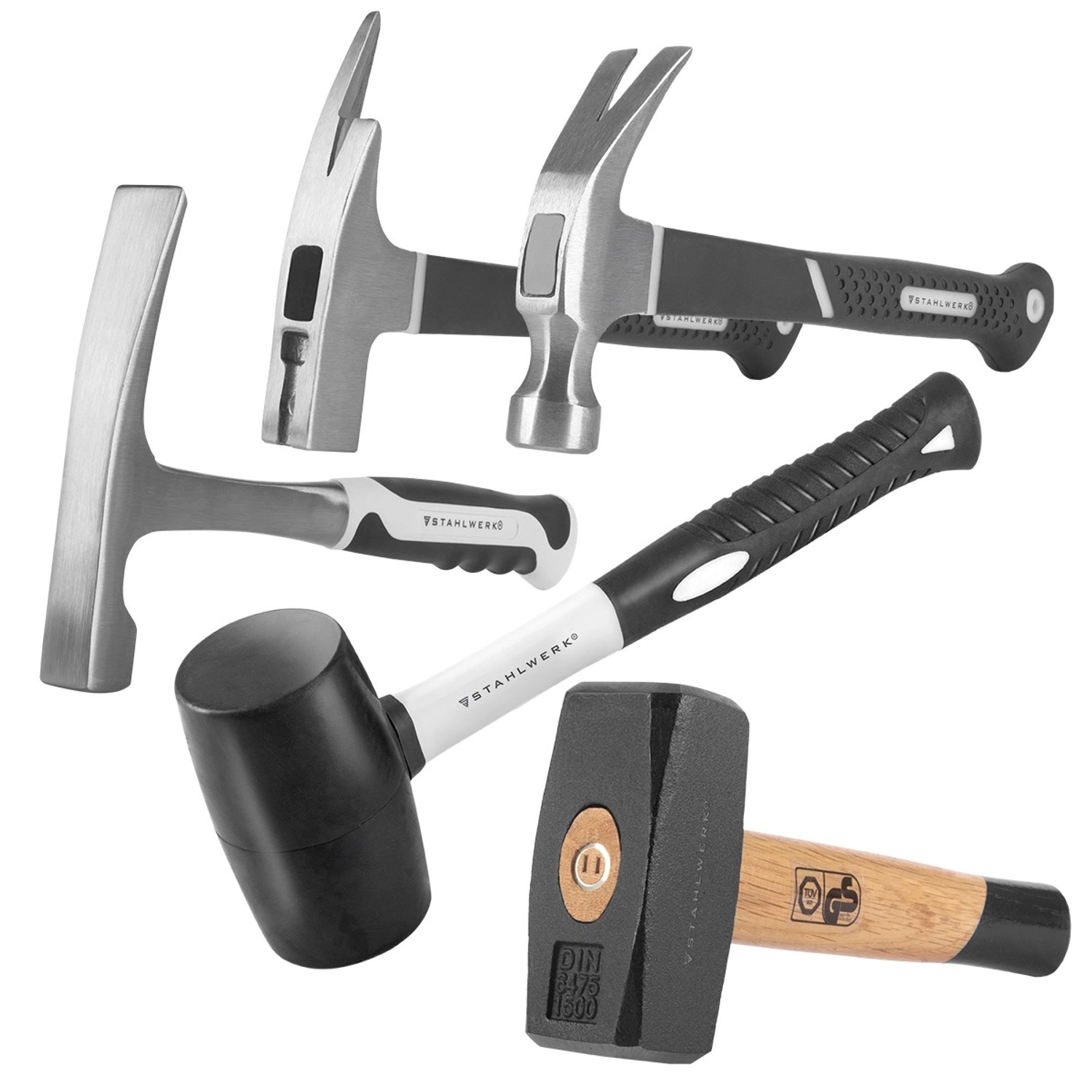 STAHLWERK Hammer Set Fäustel Klauenhammer Maurerhammer Latthammer Gummihammer STAHLWERK Hammer Set Fäustel Klauenhammer Maurerhammer Latthammer Gummihammer von STAHLWERK