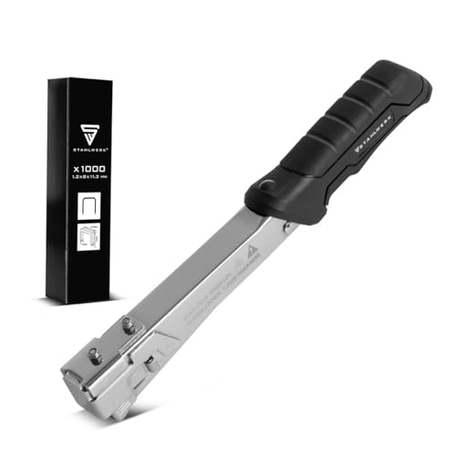 STAHLWERK Hammertacker mit 1000 Tackerklammern Profi-Tacker | Schlagtacker | Handtacker | Schlaghefter | Hammernagler | Klammertacker | Klammergerät für Klammern 6-10 mm Typ G STAHLWERK Hammertacker mit 1000 Tackerklammern Profi-Tacker | Schlagtacker | Handtacker | Schlaghefter | Hammernagler | Klammertacker | Klammergerät für Klammern 6-10 mm Typ G von STAHLWERK
