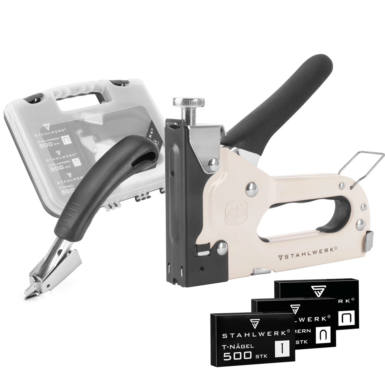 STAHLWERK Handtacker Set mit Tacker Klammerentferner mit 1500 Klammern und Nägel von STAHLWERK