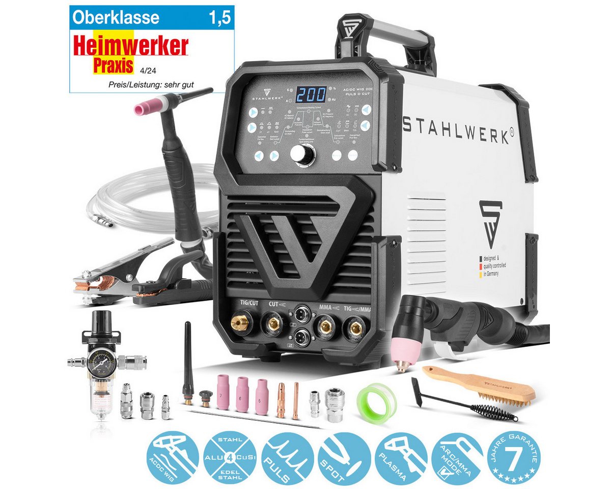 STAHLWERK Inverterschweißgerät 4-in-1 Kombi-Schweißgerät AC/DC WIG 200 Puls D CUT, 10 - 200 A, Packung}, 12-tlg., Einzelgerät, 4-in-1 Kombi-Schweißgerät AC/DC WIG 200 Puls D CUT, digitaler 200 A STAHLWERK Inverterschweißgerät 4-in-1 Kombi-Schweißgerät AC/DC WIG 200 Puls D CUT, 10 - 200 A, Packung}, 12-tlg., Einzelgerät, 4-in-1 Kombi-Schweißgerät AC/DC WIG 200 Puls D CUT, digitaler 200 A von STAHLWERK