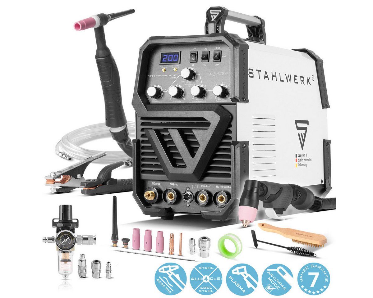 STAHLWERK Inverterschweißgerät AC/DC WIG 200 CUT ST mit Plasmaschneider und MMA, 10 - 200 A, Packung}, 12-tlg., Einzelgerät, Kombi Schweißgerät STAHLWERK Inverterschweißgerät AC/DC WIG 200 CUT ST mit Plasmaschneider und MMA, 10 - 200 A, Packung}, 12-tlg., Einzelgerät, Kombi Schweißgerät von STAHLWERK