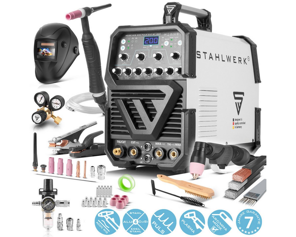 STAHLWERK Inverterschweißgerät AC/DC WIG 200 Puls mit Plasma Vollausstattung, 10 - 200 A, Packung}, 20-tlg., Vollausstattung, Schweißgerät mit 200 A WIG & MMA, Alu & Dünnblech geeignet, Kombigerät STAHLWERK Inverterschweißgerät AC/DC WIG 200 Puls mit Plasma Vollausstattung, 10 - 200 A, Packung}, 20-tlg., Vollausstattung, Schweißgerät mit 200 A WIG & MMA, Alu & Dünnblech geeignet, Kombigerät von STAHLWERK