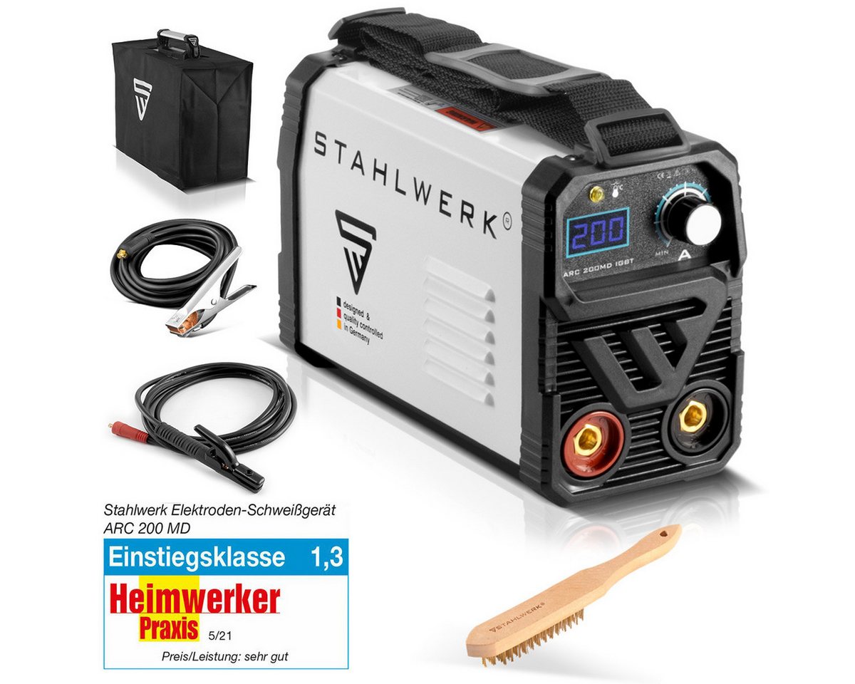 STAHLWERK Inverterschweißgerät ARC 200MD IGBT MMA E-Hand Inverter mit echten 200A, 30 - 200 A, Set, 4-tlg., MIG MAG Schweißzubehör AK15/MB15 AK14/MB14 Verschleißteile von STAHLWERK