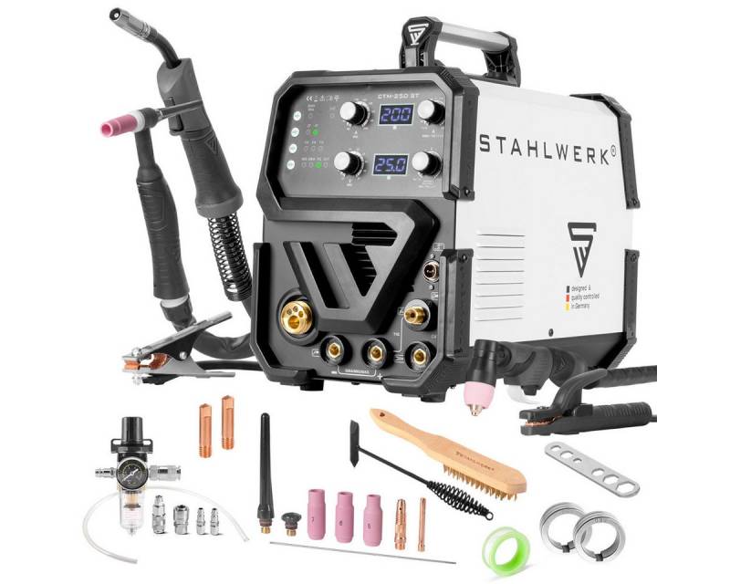 STAHLWERK Inverterschweißgerät CTM-250 6 in 1 Kombigerät WIG MIG MAG FLUX MMA CUT, 10 - 200 A, Packung, Synergisches Kombi-Schweißgerät MIG MAG von STAHLWERK
