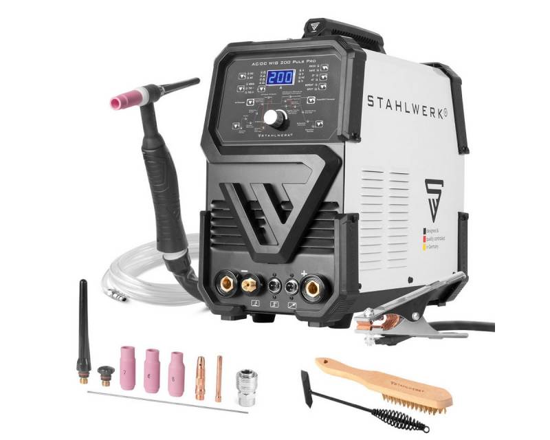 STAHLWERK Inverterschweißgerät Digitales Schweißgerät AC/DC WIG 200 Puls Pro IGBT Inverter 200A, 5 - 200 A, Packung, Inverter mit 200 Ampere, ARC/MMA Funktion, Job-Speicher und IGBT von STAHLWERK