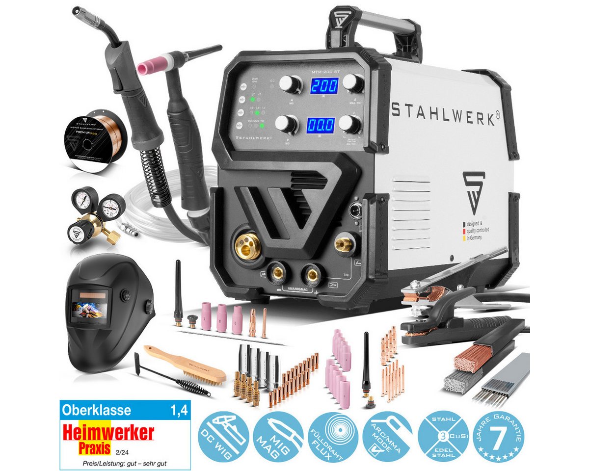 STAHLWERK Inverterschweißgerät Kombi-Schweißgerät MTM-200 ST Vollausstattung, 10 - 200 A, Packung}, 19-tlg., Vollausstattung, mit 200 A und synergischem Drahtvorschub STAHLWERK Inverterschweißgerät Kombi-Schweißgerät MTM-200 ST Vollausstattung, 10 - 200 A, Packung}, 19-tlg., Vollausstattung, mit 200 A und synergischem Drahtvorschub von STAHLWERK